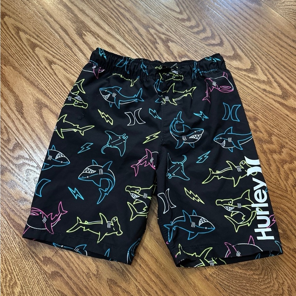 Hurley Swim Trunks Boys 7/8 Neon Sharks